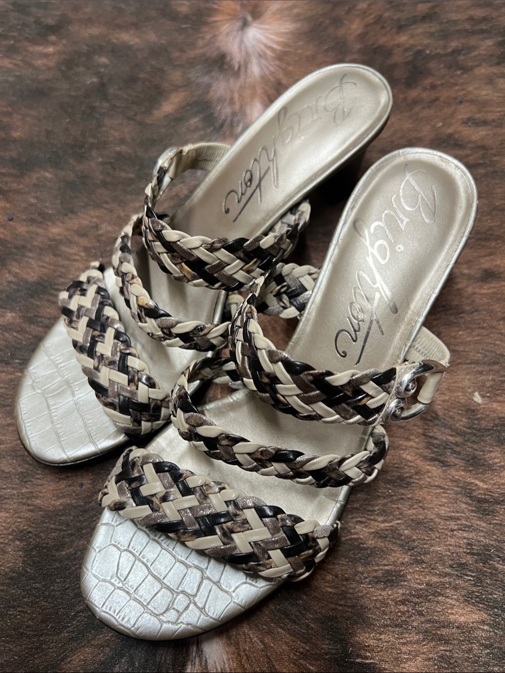 Beige Braided Strap Women’s Slide Sandals - Brighton